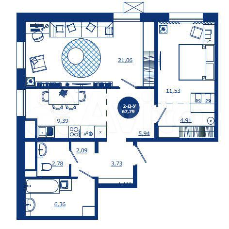2-к. квартира, 67,8 м², 11/17 эт.