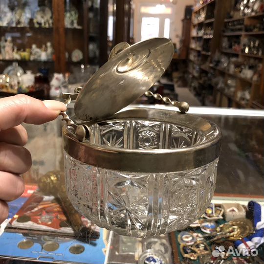 Сахарница Хрусталь мельхиор