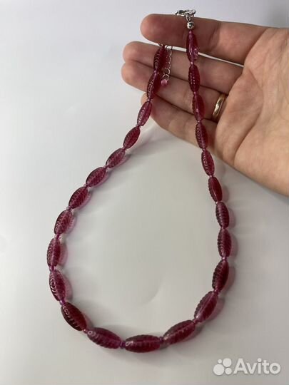 Малиновые бусы чешское стекло 44 см