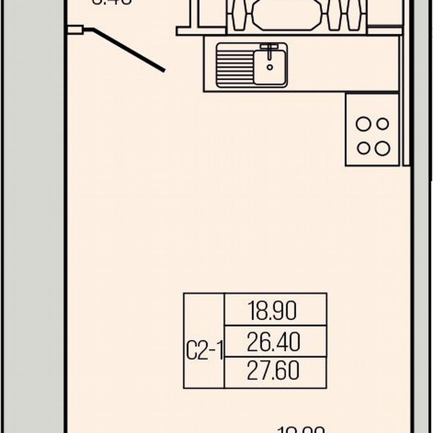 Квартира-студия, 27,6 м², 2/19 эт.