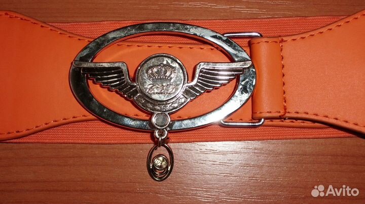 Ремень пояс резинка оранжевый с пряжкой 62-84-6 см