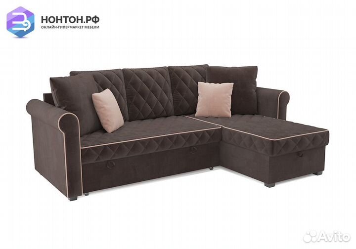 Угловой диван дельфин Берлин микровелюр коричневый
