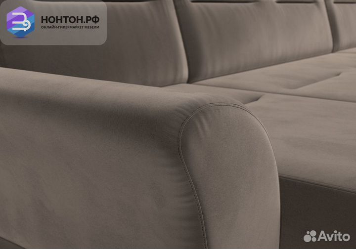 Диван п-образный дельфин Клайд велюр коричневый