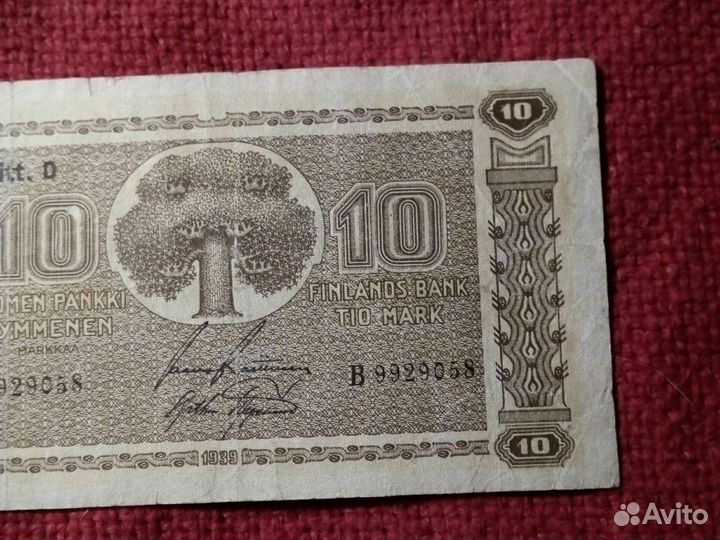 Финляндия Бона 10 марок 1939 год/VF.Litt.D
