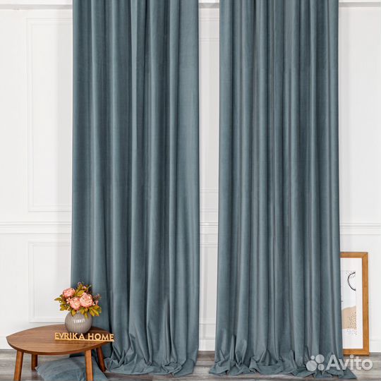 Шторы бархат Богема Серо-голубой