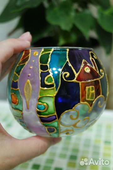 Подсвечник витражная роспись