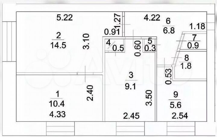 3-к. квартира, 49 м², 1/5 эт.
