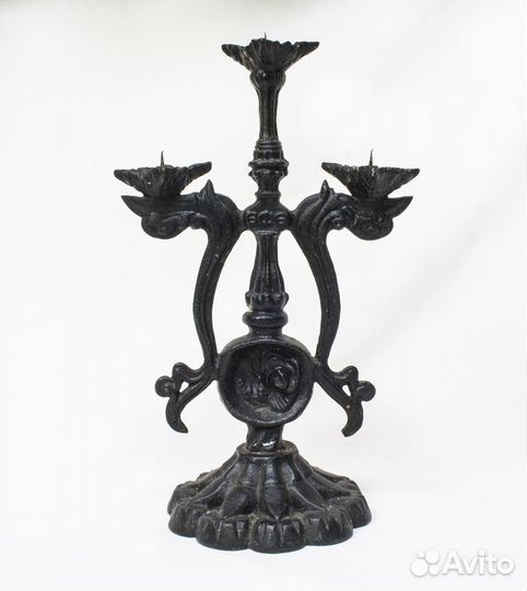Подсвечник на три свечи, чугун, умпо, высота 28 см