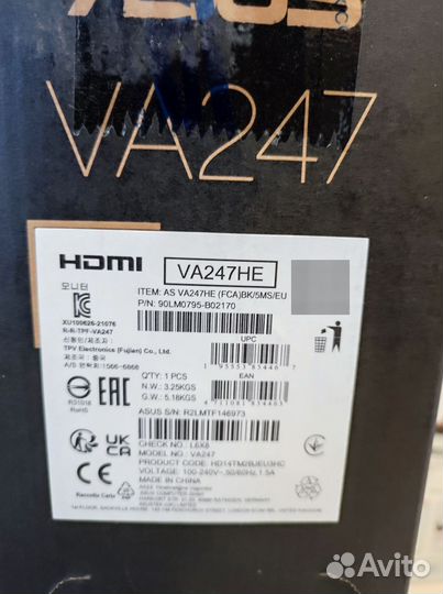 Монитор asus VA247HE Новые