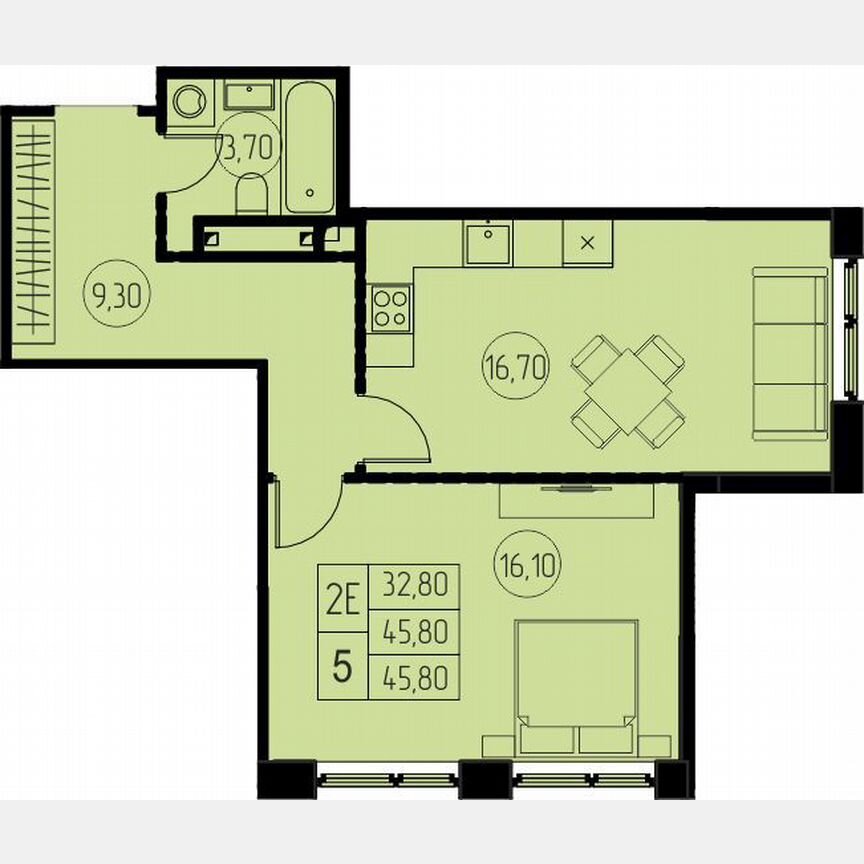 2-к. квартира, 45,4 м², 12/28 эт.