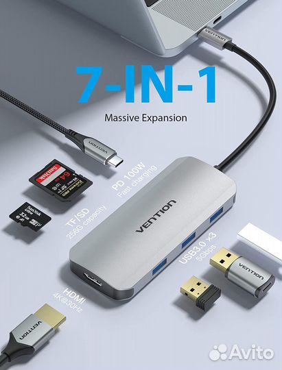 Док-станция 7 в 1 Vention (tojhb) USB-C
