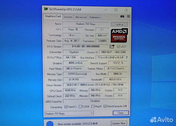 Топовая игровая Gigabyte RX Vega64 gaming OC 8G