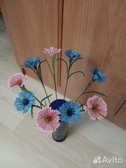 Букет васильков из чешского бисера