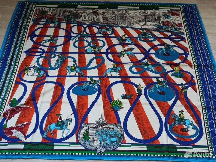 Шелковый платок Шаль Hermes ручной шов