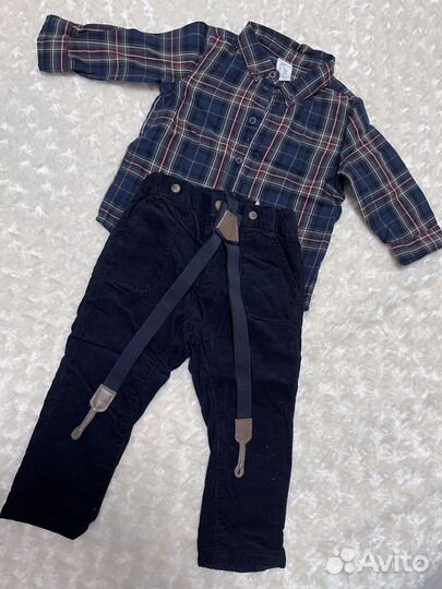 Комплект H&M: рубашка и брюки на подтяжках, р.86