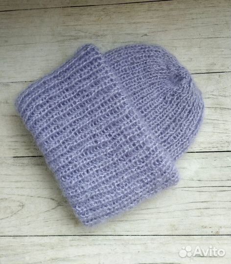 Шапка с двойным отворотом из мохера