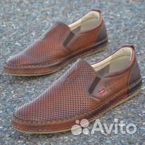 Слипоны летние мужские туфли кожаные полуботинки