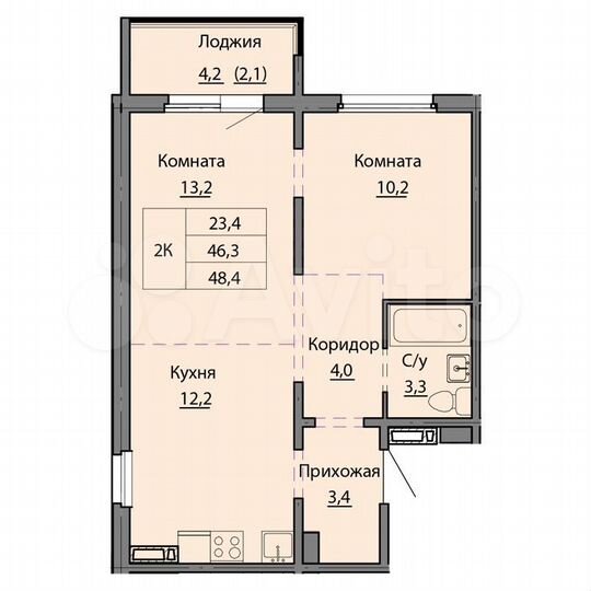 3-к. квартира, 48,3 м², 8/10 эт.