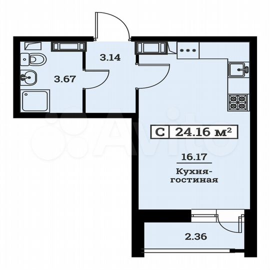 Квартира-студия, 24,2 м², 8/16 эт.