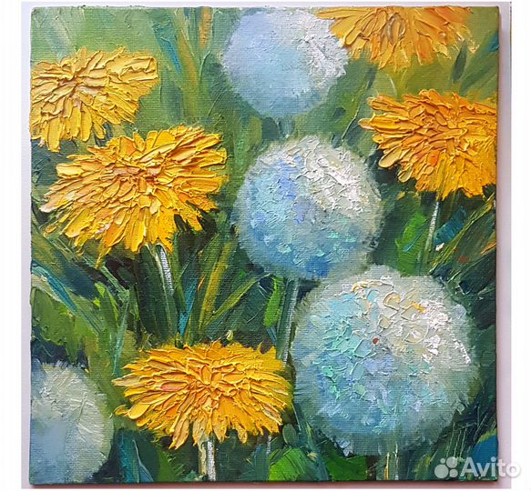 Картина одуванчики цветы маслом на холсте