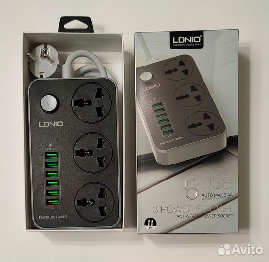 Удлинитель сетевой фильтр с 3 розетками и 6 USB