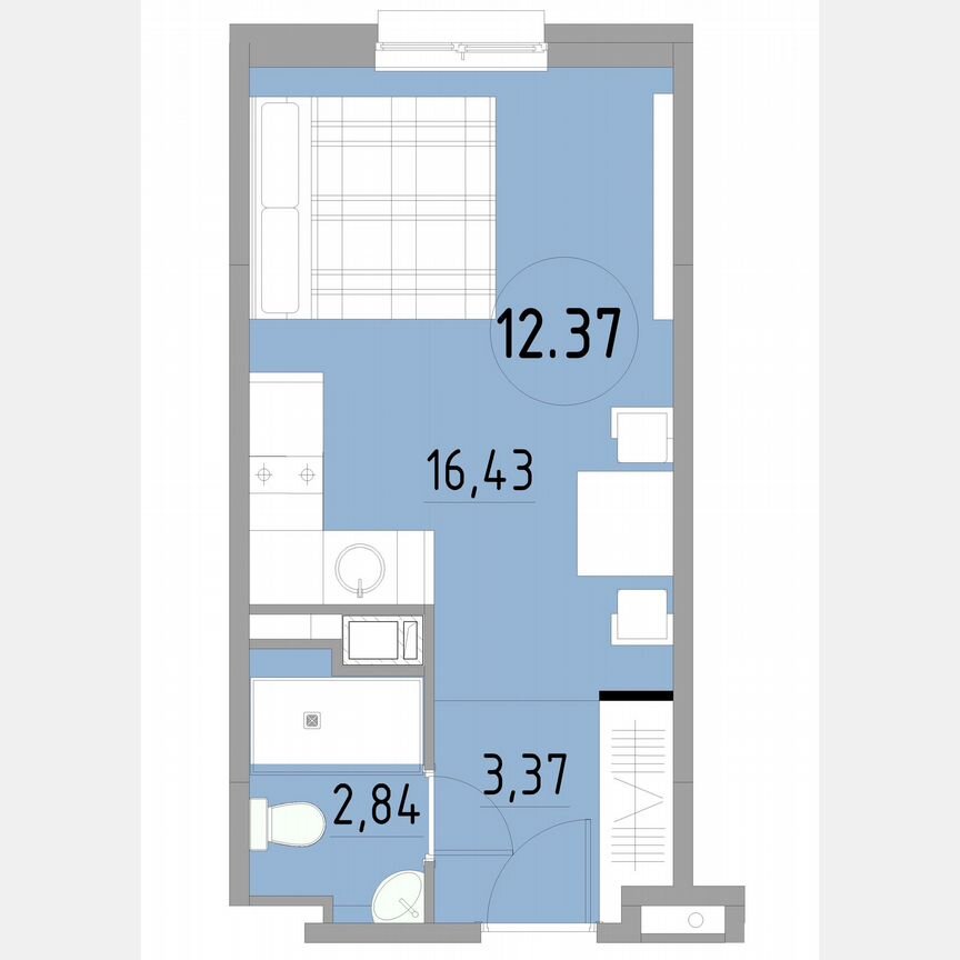 1-к. апартаменты, 22,6 м², 12/13 эт.