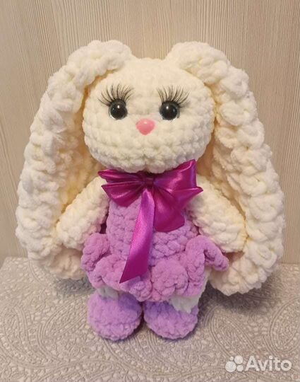 Амигуруми плюшевая, вязаная, зефирная зайка