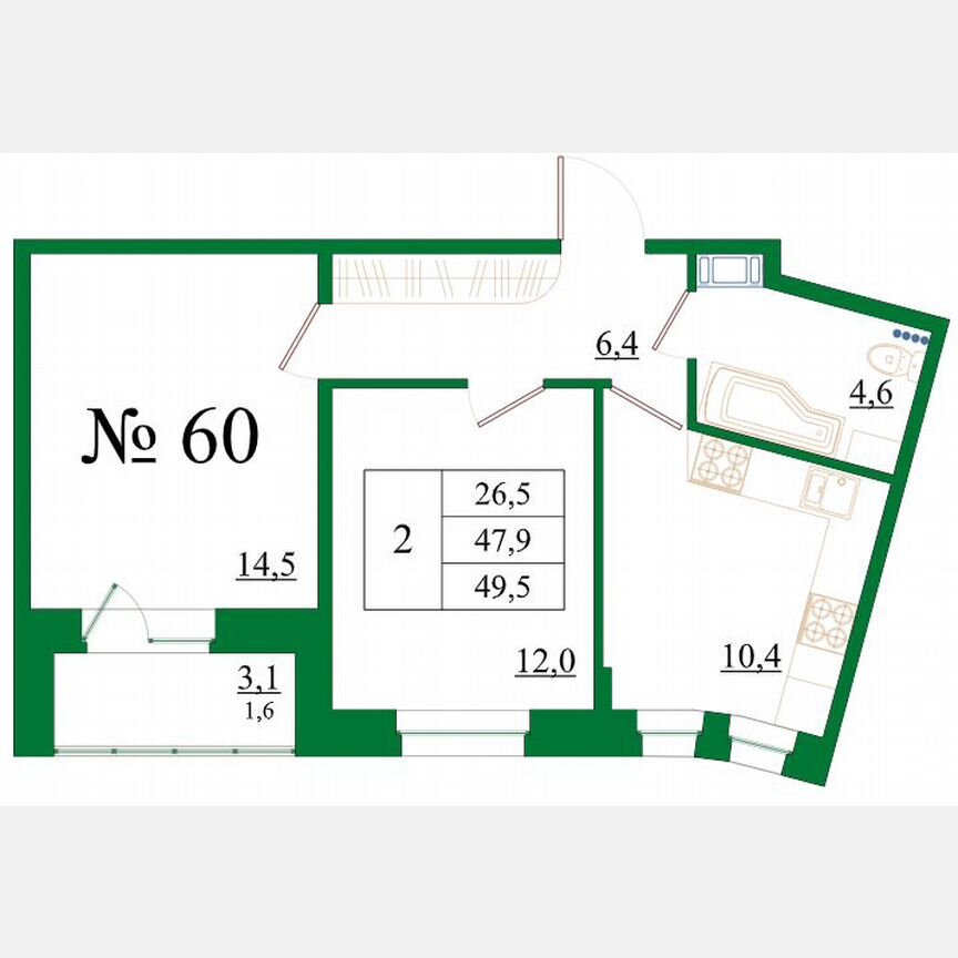 2-к. квартира, 49,5 м², 7/8 эт.