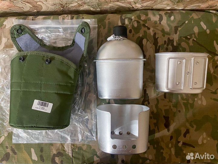 Военный туристический котелок с флягой