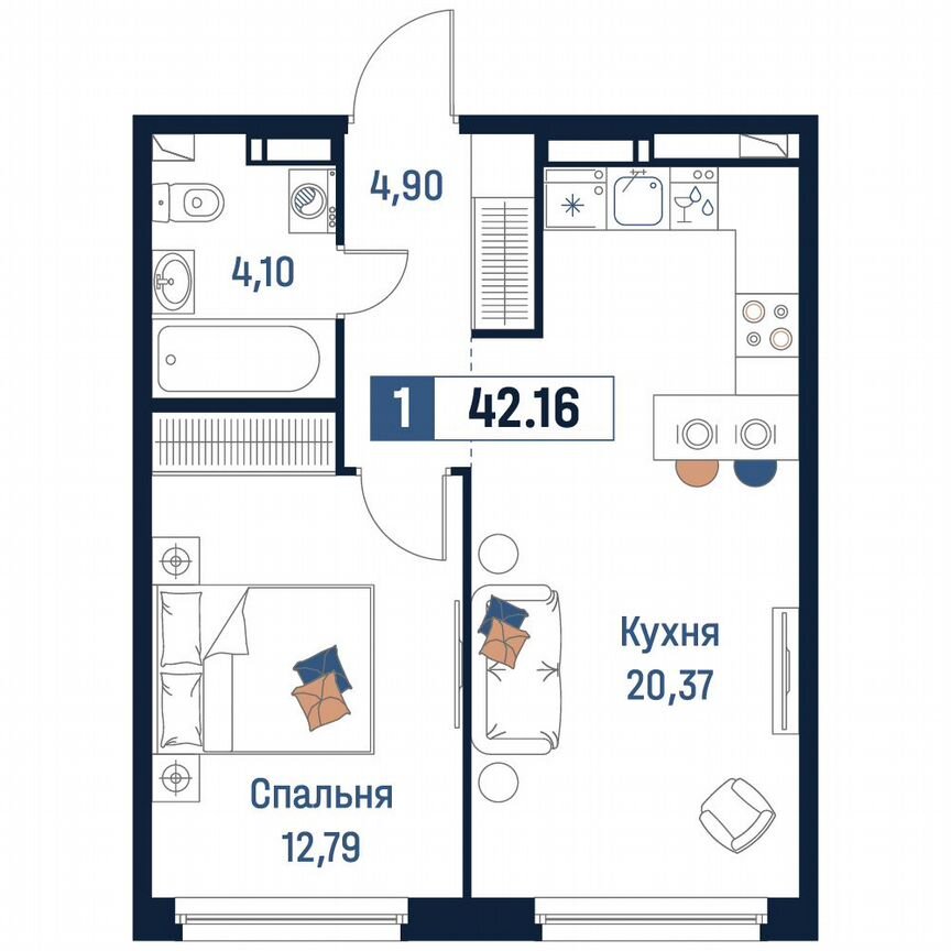 1-к. квартира, 42,2 м², 17/18 эт.