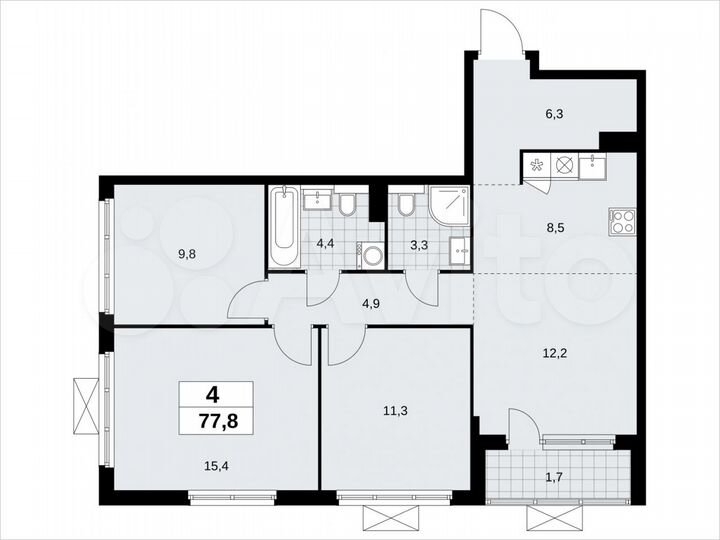 4-к. квартира, 77,8 м², 16/19 эт.