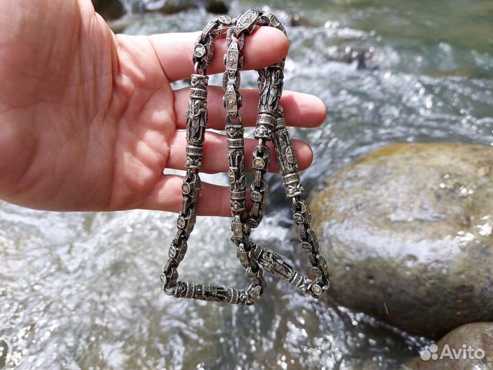 Серебряная цепь с архангелом Михаилом 170 грамм