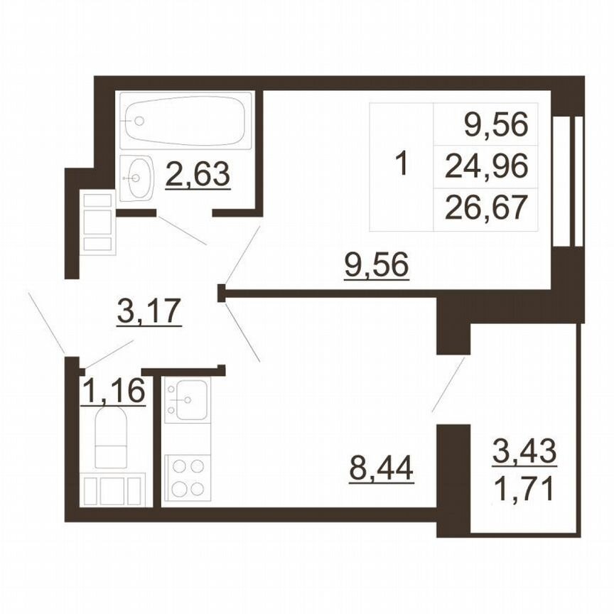 1-к. квартира, 26,7 м², 4/6 эт.