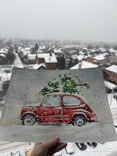 Картина акварелью новогодняя