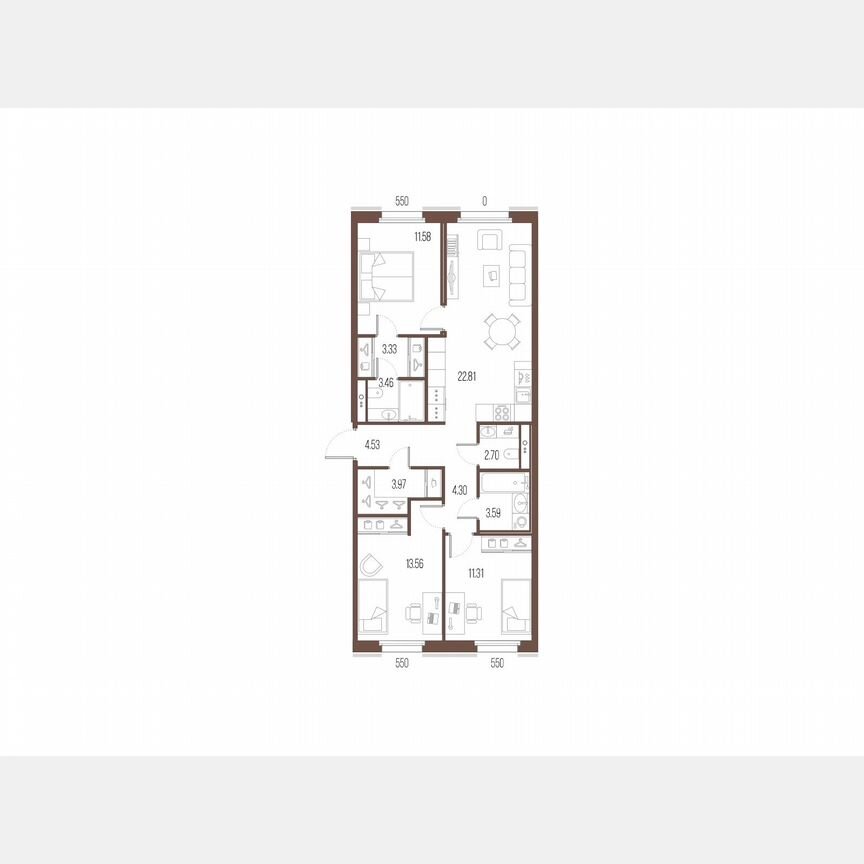 3-к. квартира, 85,1 м², 2/10 эт.