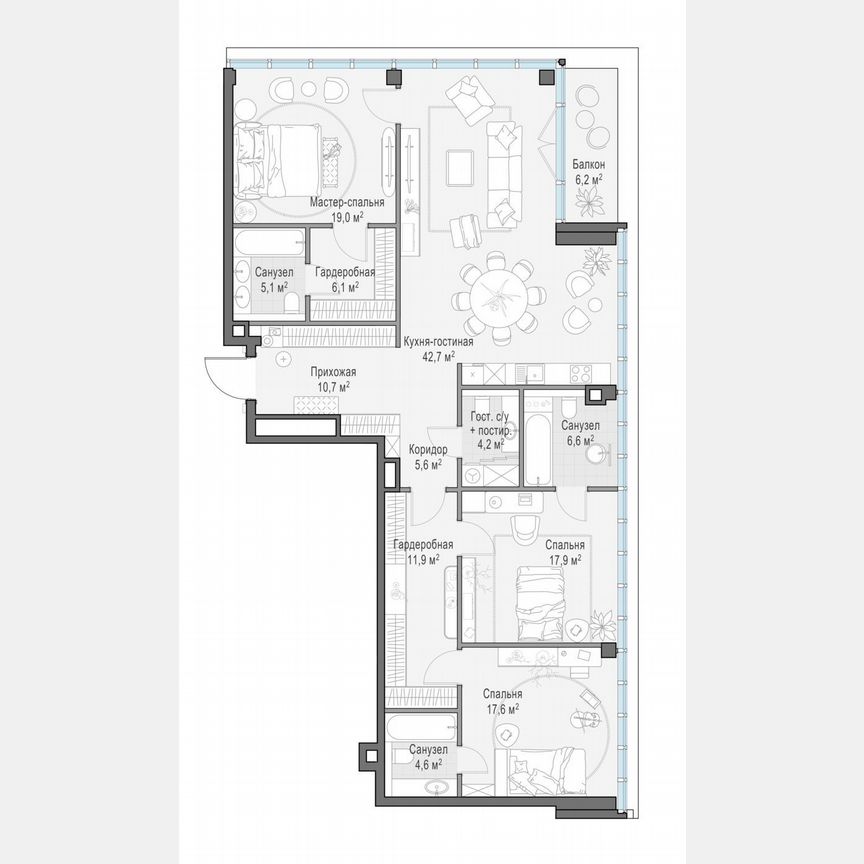 3-к. квартира, 154,2 м², 2/10 эт.