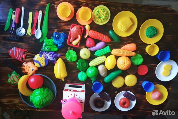 Посуда+овощи и фрукты+ плита