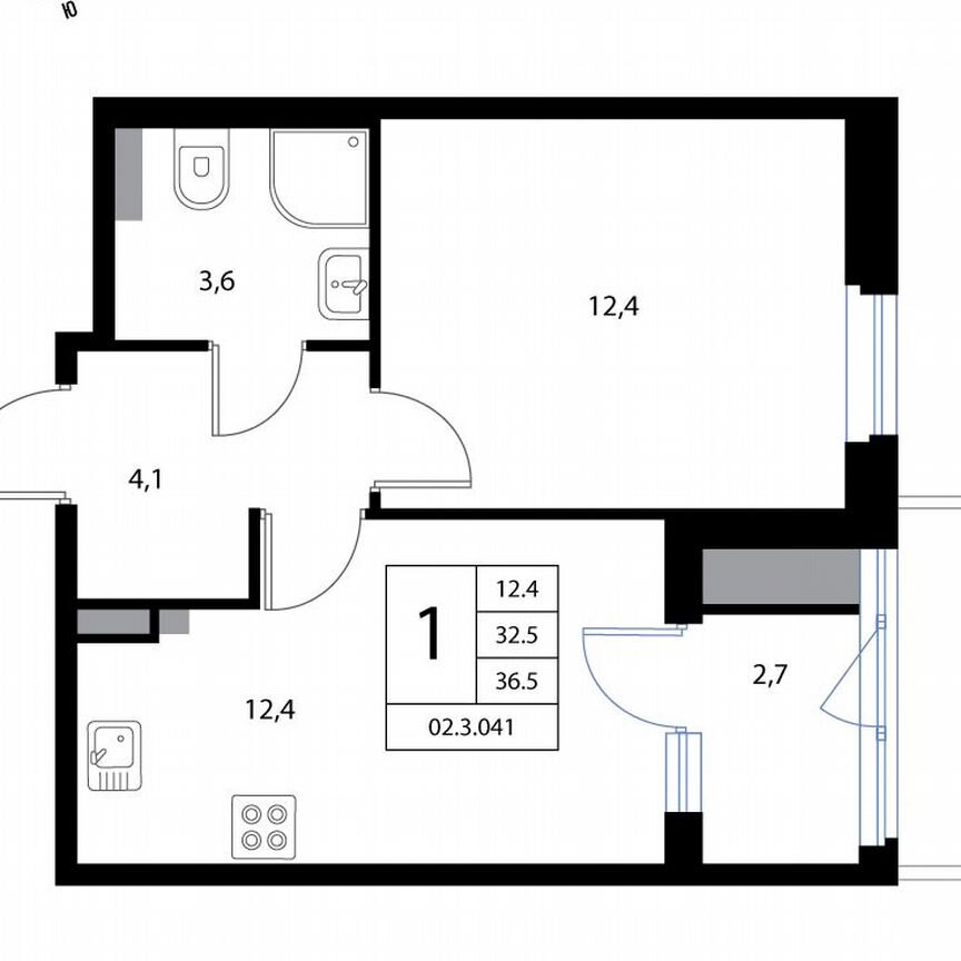 1-к. квартира, 36,5 м², 1/3 эт.