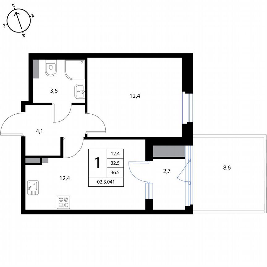 1-к. квартира, 36,5 м², 1/3 эт.