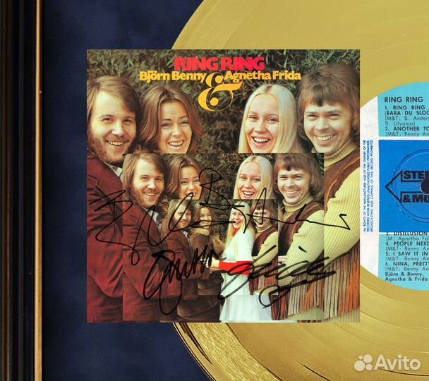 Abba золотой винил с автографом в рамке декор