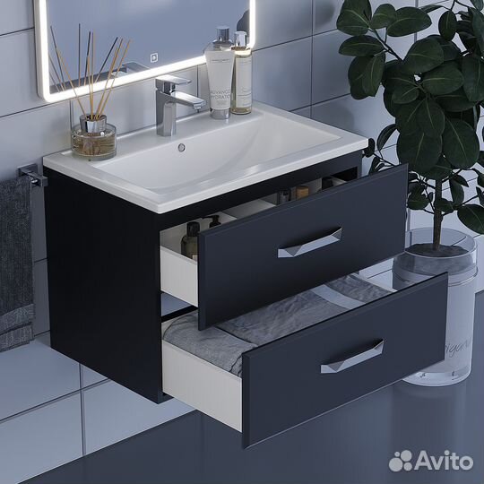 Тумба под раковину 70 см, подвесная черная