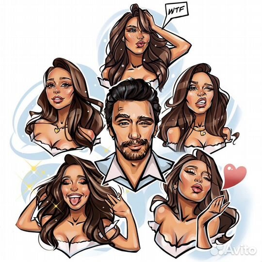 Портреты иллюстрации эскизы визитки