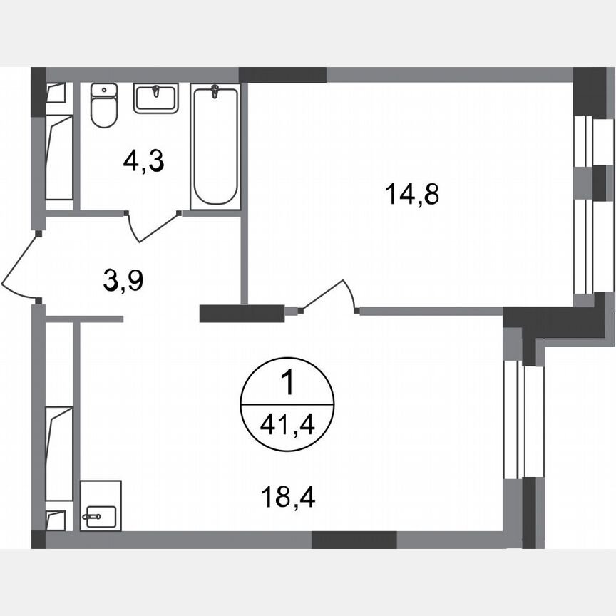 1-к. квартира, 41,4 м², 17/20 эт.