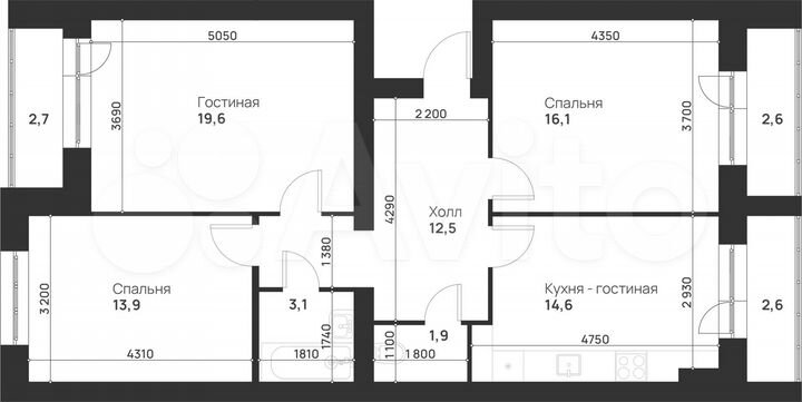 3-к. квартира, 89,6 м², 1/5 эт.