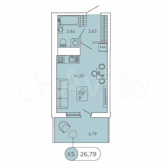 Квартира-студия, 26,8 м², 8/12 эт.
