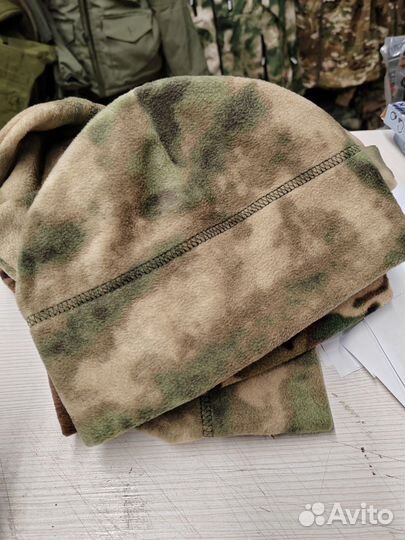Шапка трикотаж на флисе Мох милитари военная