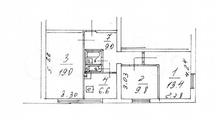 Комната 19 м² в 3-к., 7/12 эт.