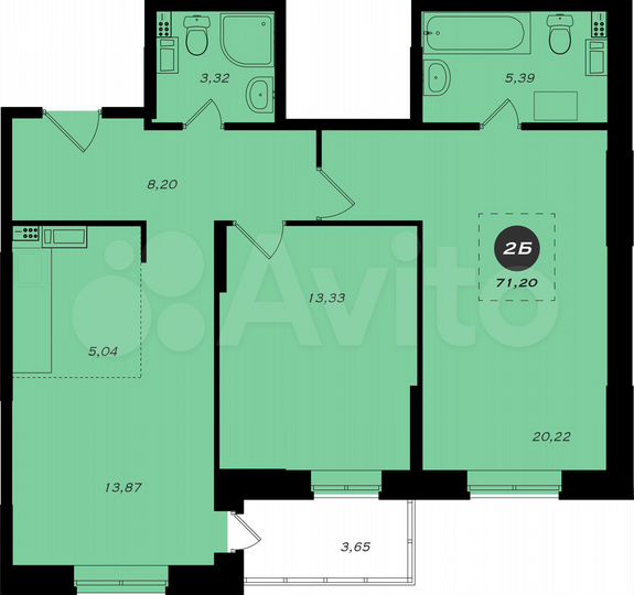 2-к. квартира, 71,2 м², 8/22 эт.