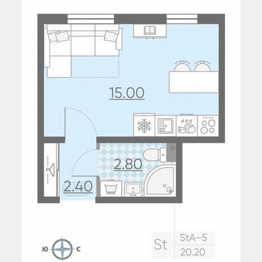 Квартира-студия, 20,2 м², 7/11 эт.