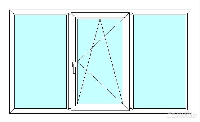 Окно veka WHS60, 3 ств., 2-кам. с/п, 2400x1600